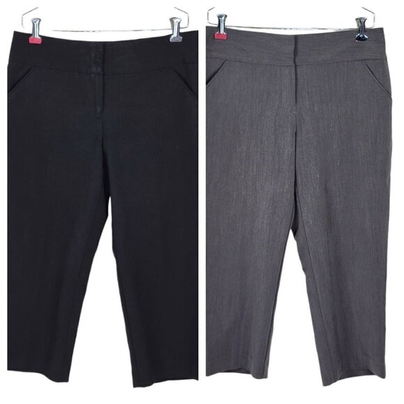 Nicole Miller Capri Pants Size 8 32X22 Two 2 Pair Black Gray Front Zip Pockets - Picture 1 of 12